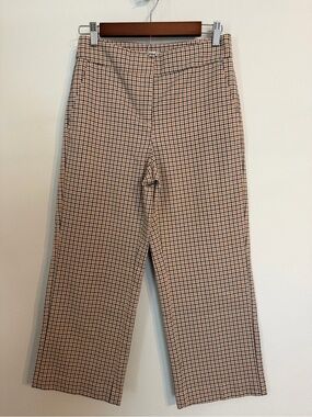 LOFT Tan, orange and Navy Plaid Straight-Leg Pants